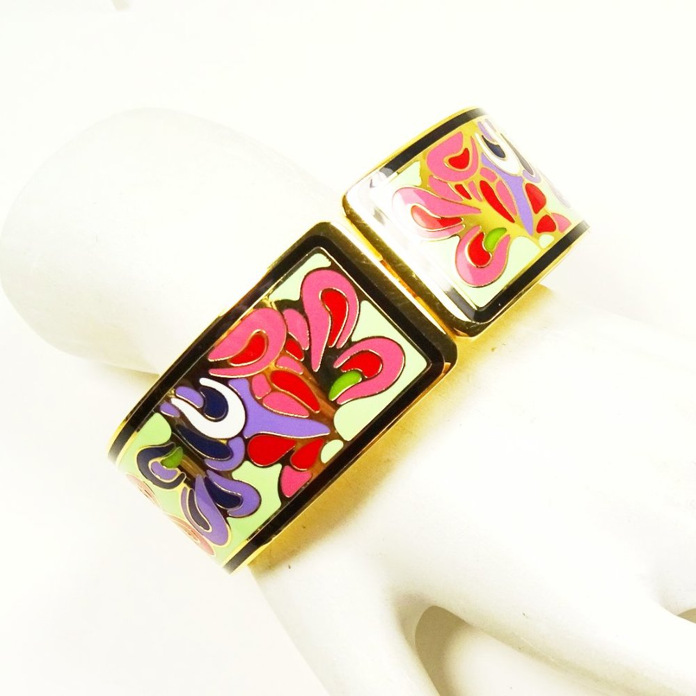 SAMUEL B BEHNAM Gold Plated Multi-Color Enamel Paisley Hinged Bangle Bracelet 7"